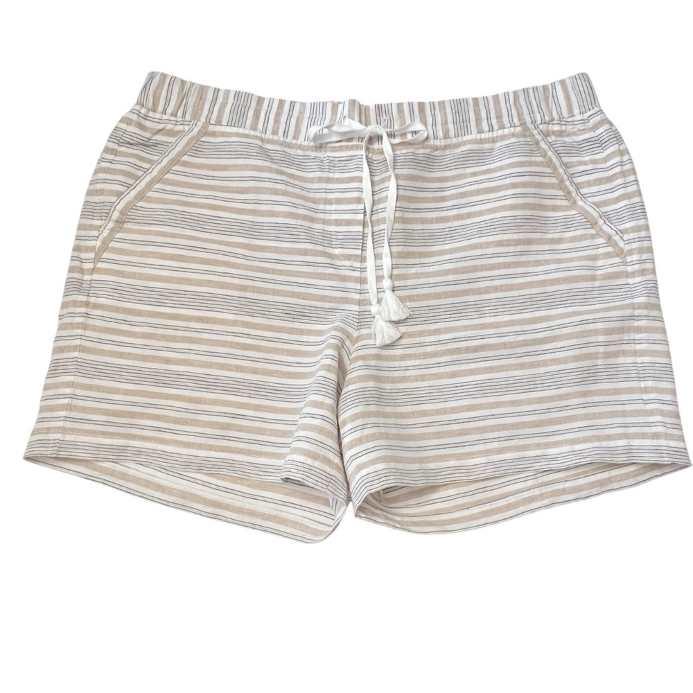 TALBOTS striped linen shorts black tan and white XL